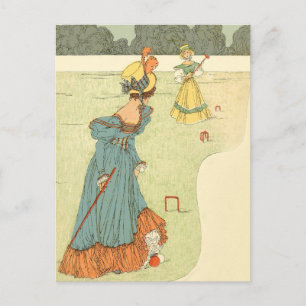 Victoriaanse Dames Croquet Antieke Tuinfeest Briefkaart