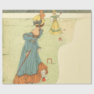 Victoriaanse Dames Croquet Antieke Tuinfeest Cadeaupapier