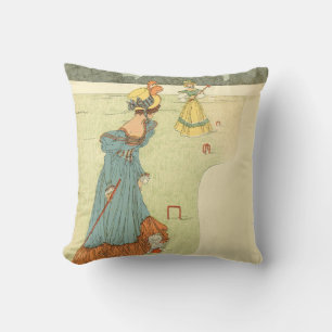 Victoriaanse Dames Croquet Antieke Tuinfeest Kussen