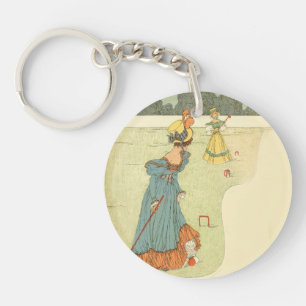 Victoriaanse Dames Croquet Antieke Tuinfeest Sleutelhanger