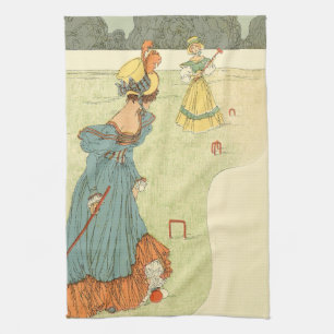 Victoriaanse Dames Croquet Antieke Tuinfeest Theedoek