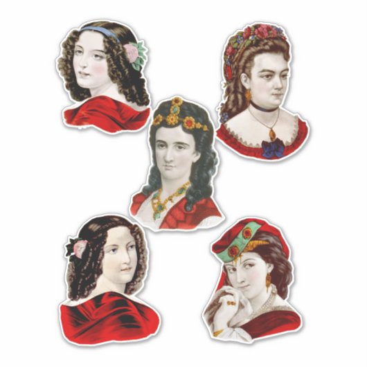 Victoriaanse dames in de Rode  Kunst Sticker (Voorkant)