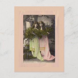 Victoriaanse dames met bloemen op de begraafplaats briefkaart