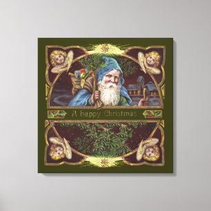 Victoriaanse engelen van de Kerstman Blauw Kerstmi Canvas Afdruk