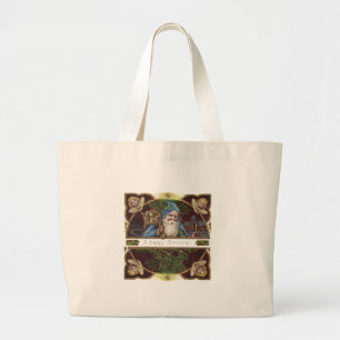 Victoriaanse engelen van de Kerstman Blauw Kerstmi Grote Tote Bag