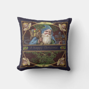 Victoriaanse engelen van de Kerstman Blauw Kerstmi Kussen