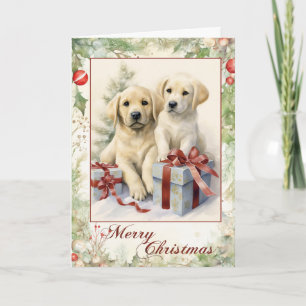 Victoriaanse Gele Labrador Puppy Kerstmis Feestdagen Kaart