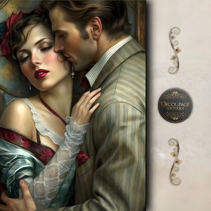 Victoriaanse Geliefden Innige Omhelzing Decoupage Tissuepapier