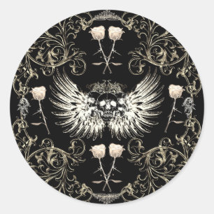 Victoriaanse Gotische Romantiek Schedel Vleugels & Ronde Sticker