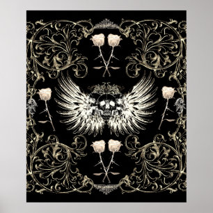 Victoriaanse Gotische Romantische Schedel Vleugels Poster