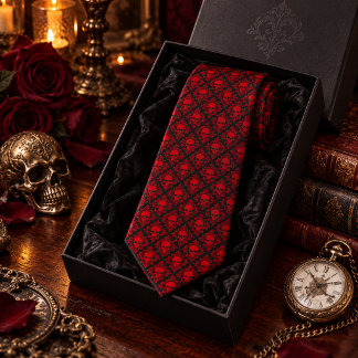 Victoriaanse Gotische Schedels Rood Zwart Vintage Stropdas