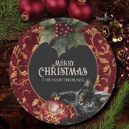 Victoriaanse Gotische Zwarte Kat Kerstfeestbord Papieren Bordje