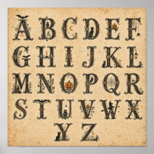 Victoriaanse Halloween Alfabet Letters Poster