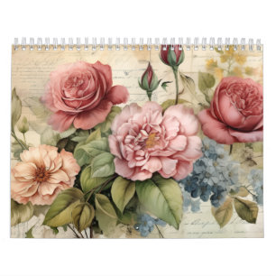 Victoriaanse handgeschilderde bloemen kalender