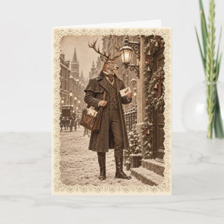 Victoriaanse hertenpostbode kerstkaart kaart
