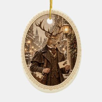 Victoriaanse hertenpostbode Kerstornament Keramisch Ornament