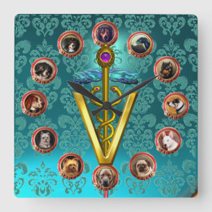 VICTORIAANSE HONDENPORTRETTEN CADUCEUS SYMBOOL VAN VIERKANTE KLOK