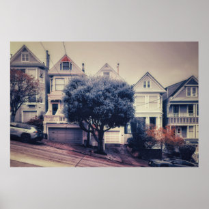 Victoriaanse huizen op de heuvel San Francisco Poster