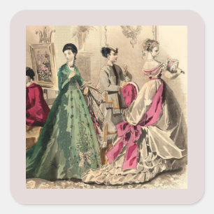 Victoriaanse jurk met roze strik vierkante sticker