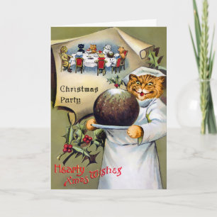 Victoriaanse Katten Chef Kerstkaart Feestdagen Kaart