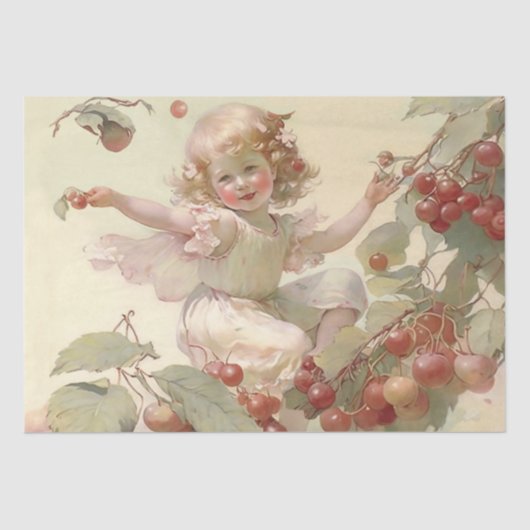 Victoriaanse “Kersenfee” in een fruitboom Tissuepapier (Voorkant)