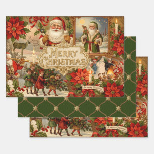 Victoriaanse Kerst Ephemera Collage Inpakpapier Vel