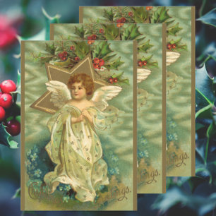 Victoriaanse Kerstengel met Vintage Gouden Ster Inpakpapier Vel