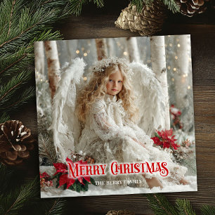 Victoriaanse Kerstengel rood wit goud elegant Feestdagenkaart