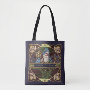 Victoriaanse Kerstman Engelen Blauwe Kerst Vintage Draagtas