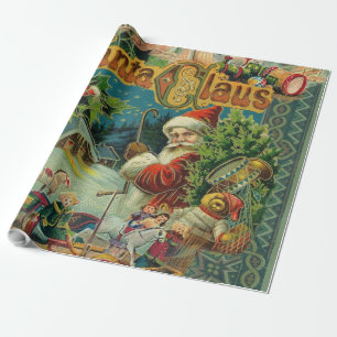Victoriaanse Kerstman Kerst Collage Antiek Cadeaupapier