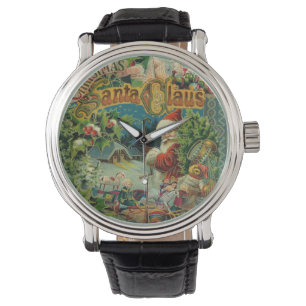 Victoriaanse Kerstman Kerst Collage Antiek Horloge