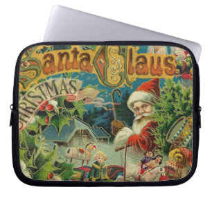 Victoriaanse Kerstman Kerst Collage Antiek Laptop Sleeve
