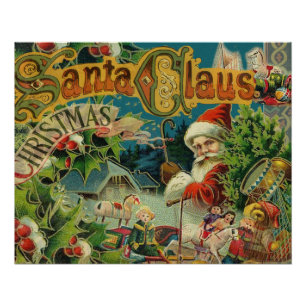 Victoriaanse Kerstman Kerst Collage Antiek Perfect Poster