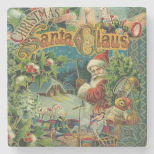 Victoriaanse Kerstman Kerst Collage Antiek Stenen Onderzetter