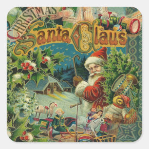 Victoriaanse Kerstman Kerst Collage Antiek Vierkante Sticker