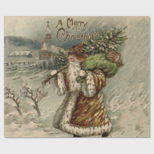 Victoriaanse Kerstman met kerstboom Cadeaupapier