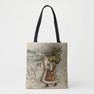 Victoriaanse Kerstman met kerstboom Draagtas