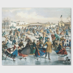 Victoriaanse Kerstmis Central Park Currier & Ives Cadeaupapier