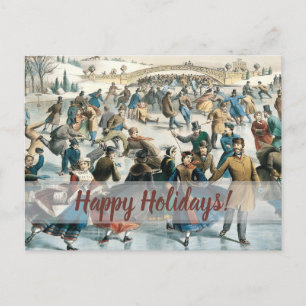 Victoriaanse Kerstmis Central Park Currier & Ives Feestdagenkaart