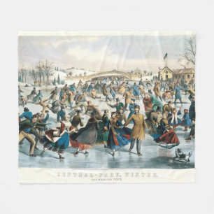 Victoriaanse Kerstmis Central Park Currier & Ives Fleece Deken