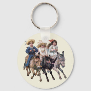 Victoriaanse kinderen en paarden sleutelhanger