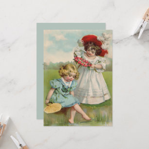 Victoriaanse Kinderen Vintage Zomer Meisjes Tuin Kaart