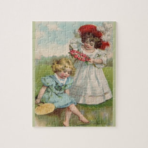 Victoriaanse Kinderen Vintage Zomer Meisjes Tuin Legpuzzel