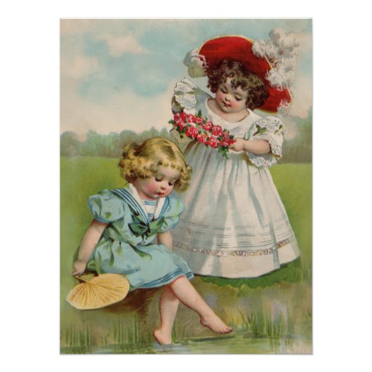 Victoriaanse Kinderen Vintage Zomer Meisjes Tuin Perfect Poster (Voorkant)