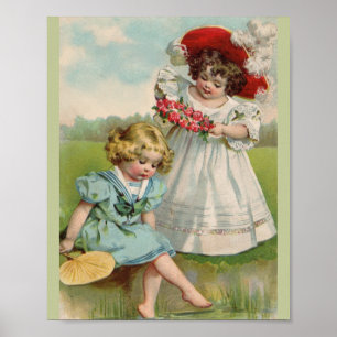 Victoriaanse Kinderen Vintage Zomer Meisjes Tuin Poster