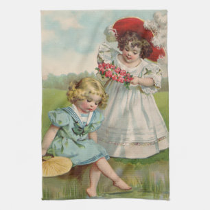 Victoriaanse Kinderen Vintage Zomer Meisjes Tuin Theedoek
