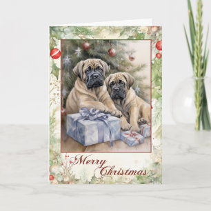 Victoriaanse Mastiff Puppy Kerstmis Feestdagen Kaart