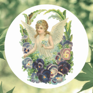 Victoriaanse paashaas met paarse viooltjesbloemen ronde sticker
