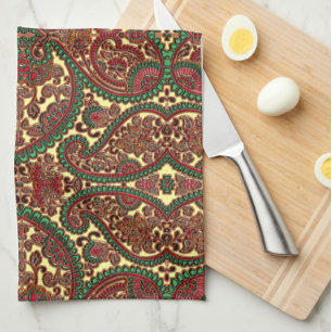 Victoriaanse paisley patroon elegant rood groen go theedoek