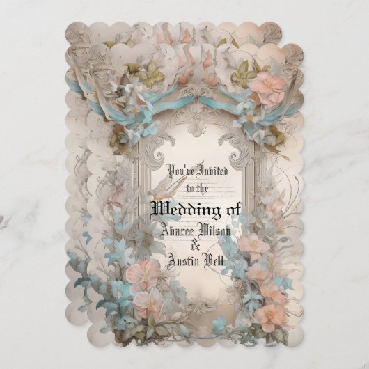 Victoriaanse Pastel Roze Blauwe Bloemen Kaart (Voorkant / Achterkant)